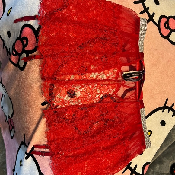 Victoria's Secret Red Lace Garter Skirt - Picture 2 of 3